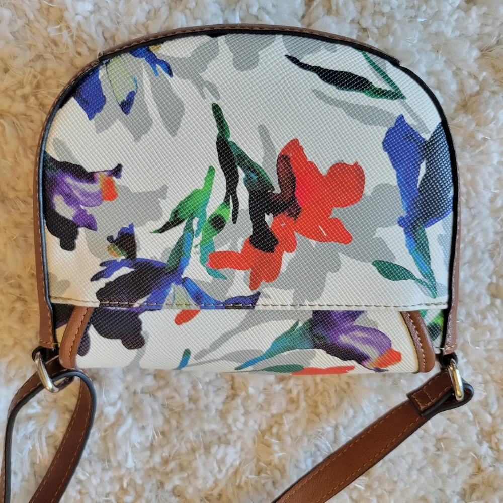 Chaps Watercolor Floral Crossbody Bag Purse‎ Faux Leather Flap Snap